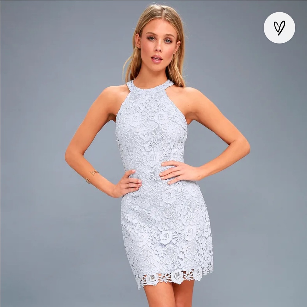Lulus “Love Poem” Light Blue Lace Mini Dress